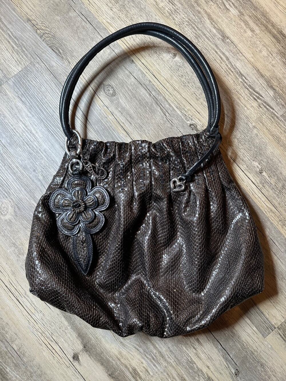 Brighton Breelan Python Snake Embossed Leather Handbag Purse Hobo Brown Grey